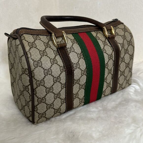 Gucci Beige and Brown Monogram Bag with Red and Green Stripe - Picture 8 of 16